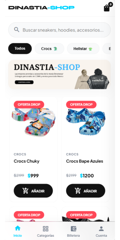 Vista App Móvil Dinastia Shop